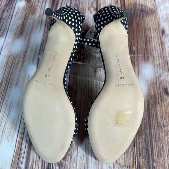 Manolo Blahnik CHAOS Sz EU 40 US 10 Black White Polka Dot High Heel Sandal Shoes - Picture 8 of 11